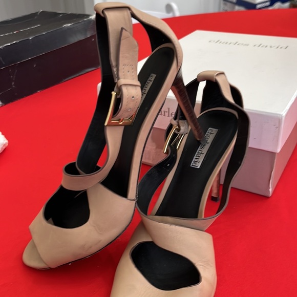 Charles David nude sandals with wood heel size 8 - Picture 3 of 8